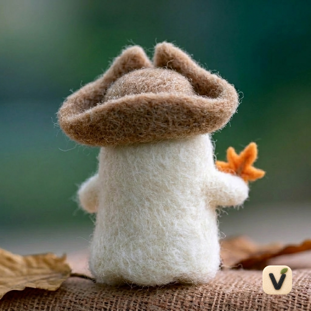 Handmade Wool Felt Cute Ghost with Cowboy Hat Holding Maple Leaf – Autumn Themed Desktop Ornament