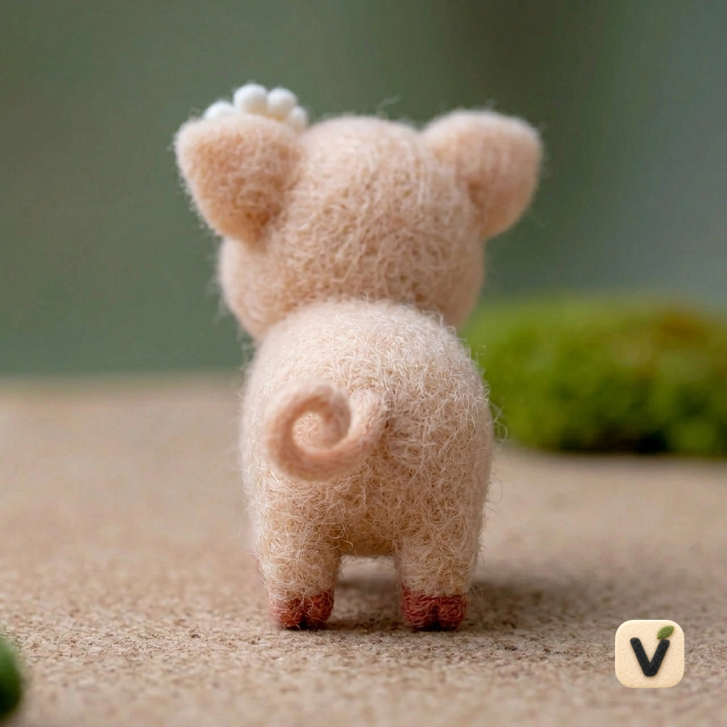 Handmade Wool Felt Standing Piglet with White Daisy Flower on Ear – Cute Pastoral Desktop Ornament