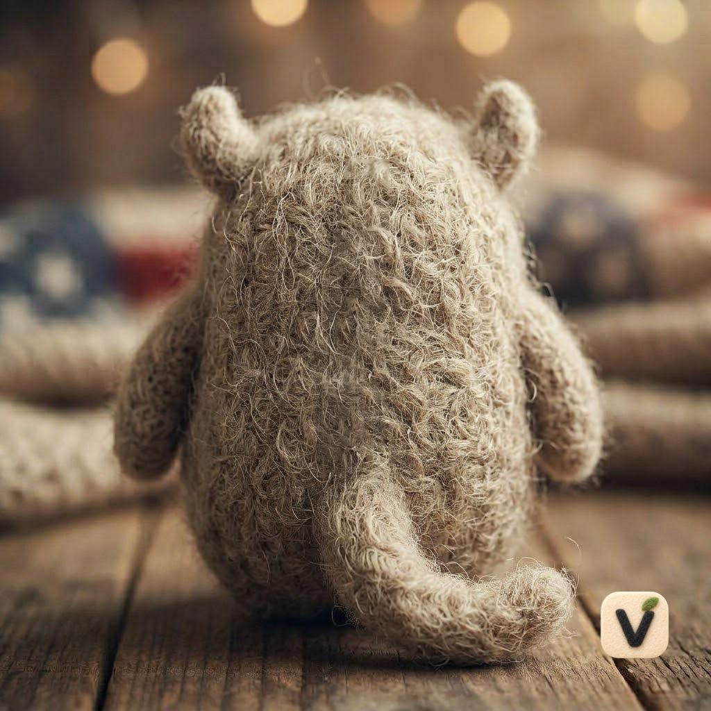 Handmade Wool Felt Chubby Fluffy Monster with Mint Green Belly – Cute Fantasy Desktop Ornament