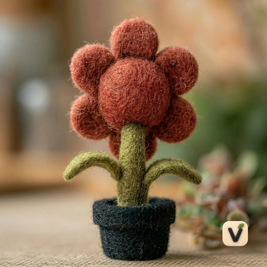 Handmade Wool Felt Carnivorous Monster Flower in Black Flower Pot – Gothic Halloween Desktop Ornament