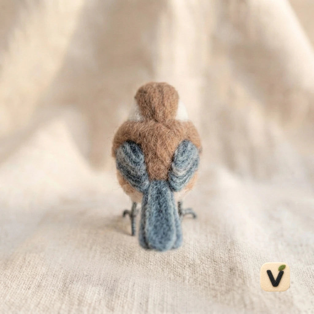 Handmade Wool Felt Realistic Fluffy Chickadee Bird – Nature Forest Desktop Ornament