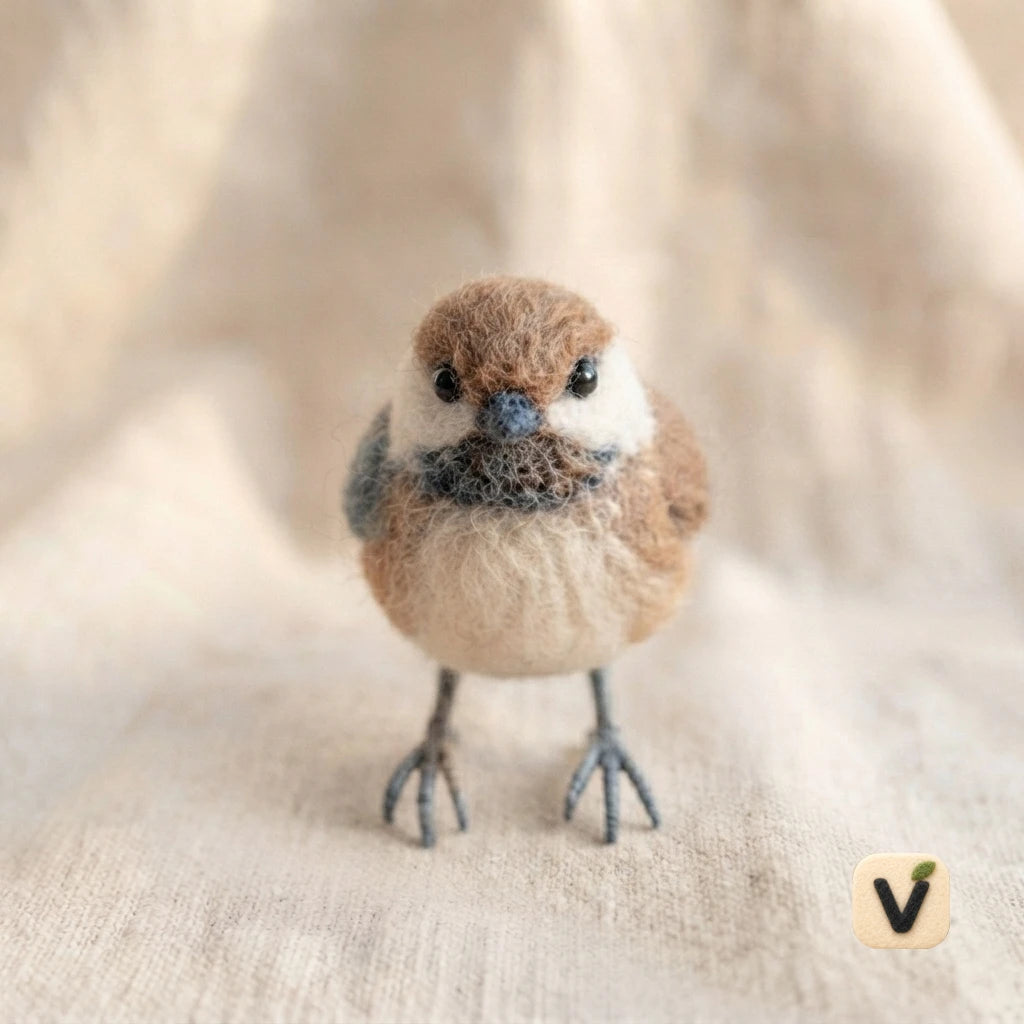 Handmade Wool Felt Realistic Fluffy Chickadee Bird – Nature Forest Desktop Ornament
