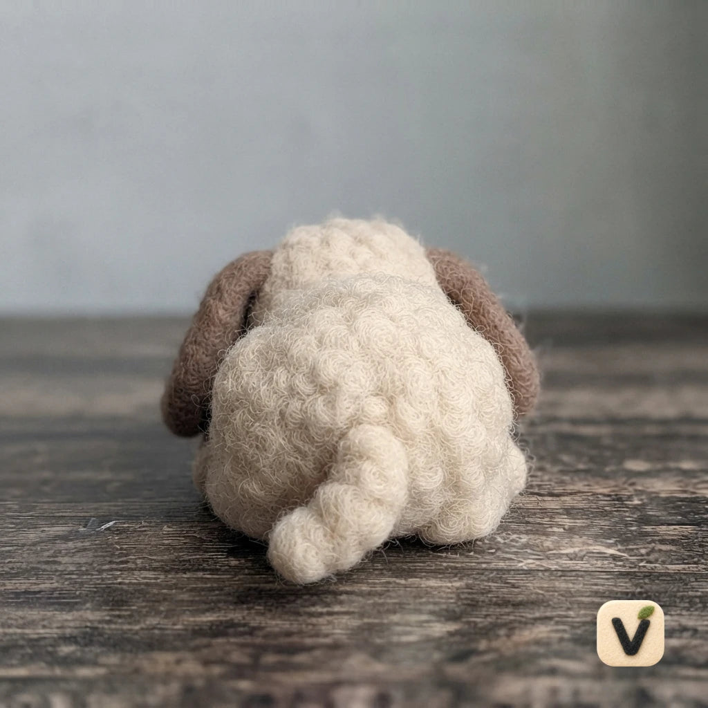 Handmade Wool Felt Sleeping Floppy Ear Puppy – Cozy Resting Dog Desktop Ornament
