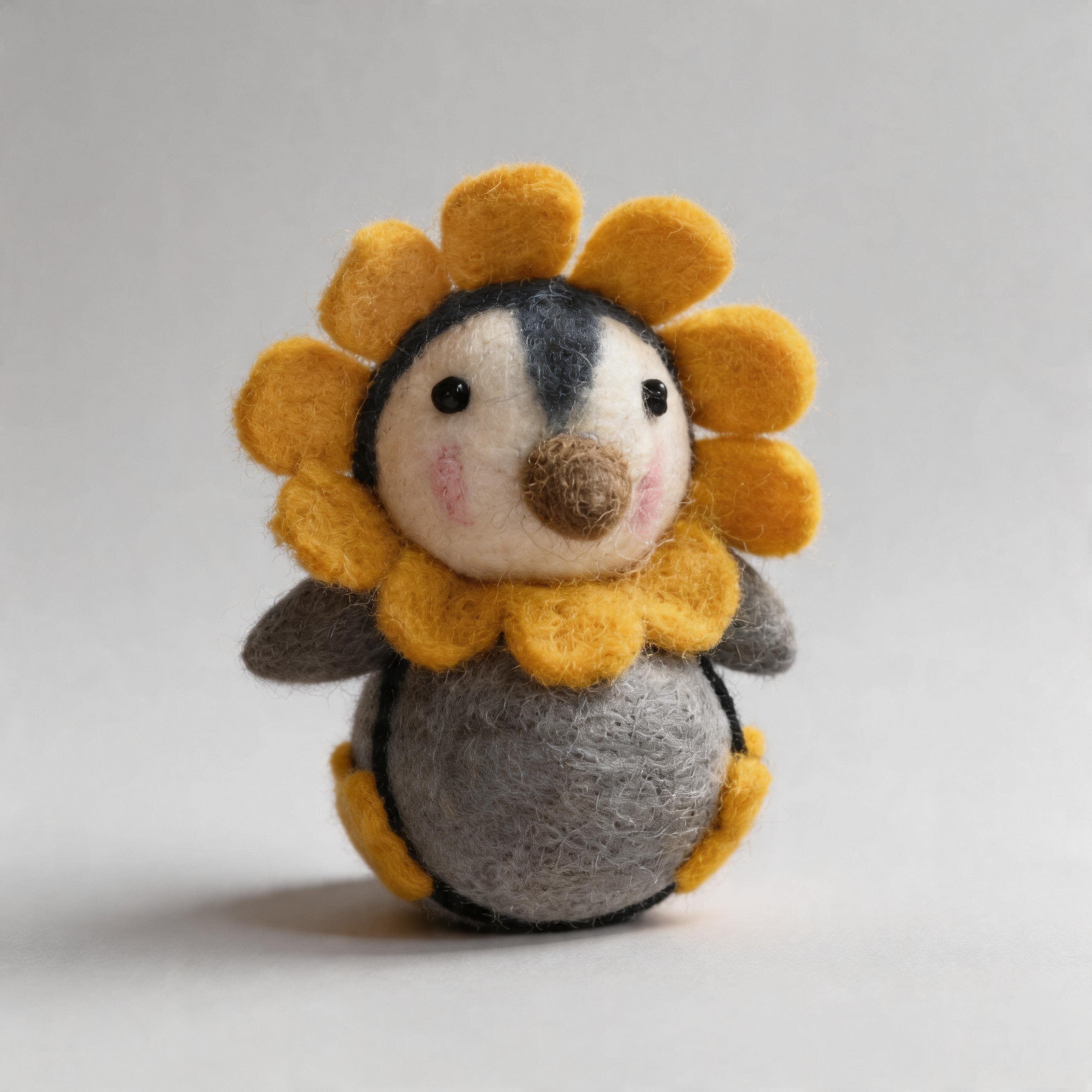 Handmade Wool Felt Sunflower Penguin Figurine/Keychain