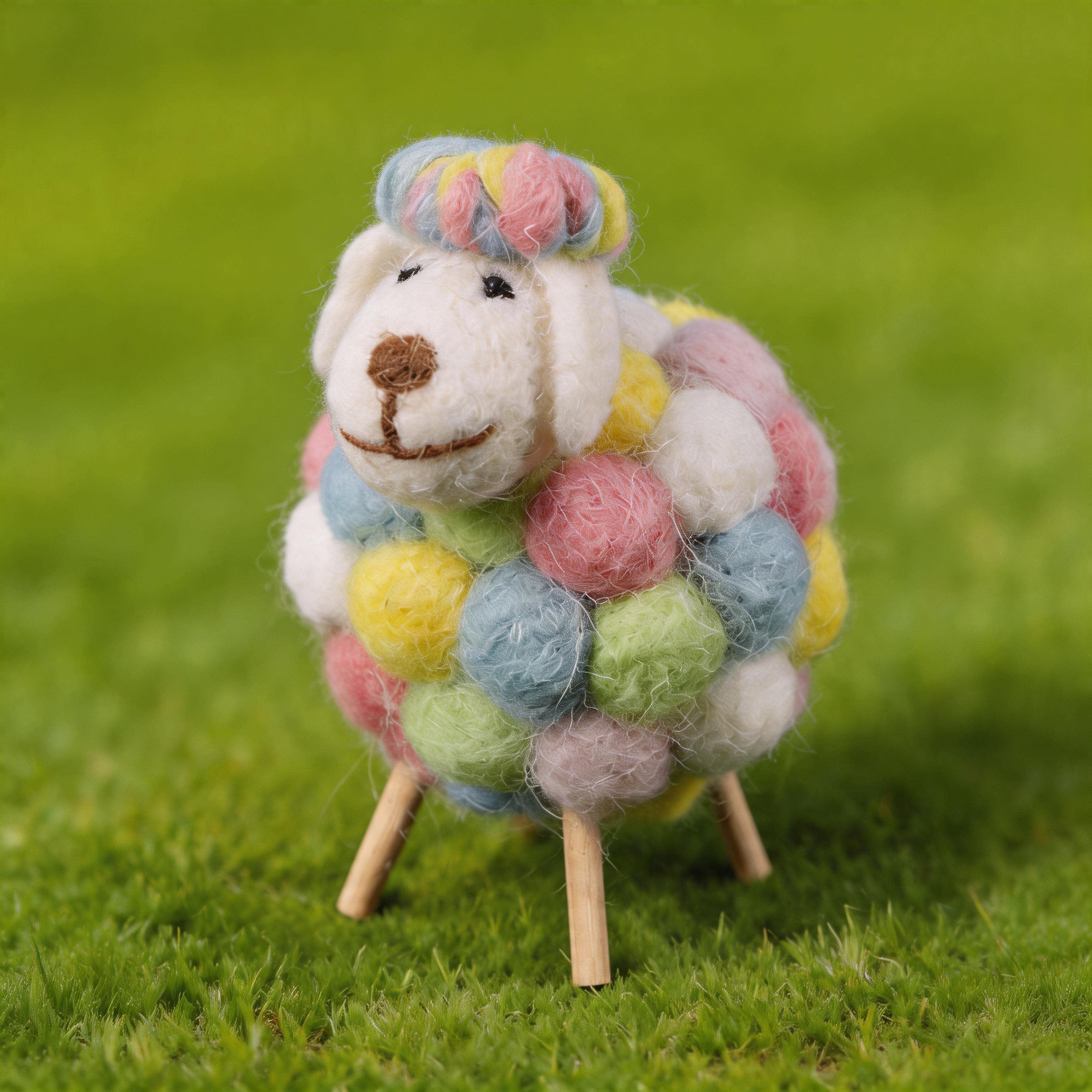 Handmade Colorful Wool Felt Sheep Figurine - Whimsical Pastel Home Decor
