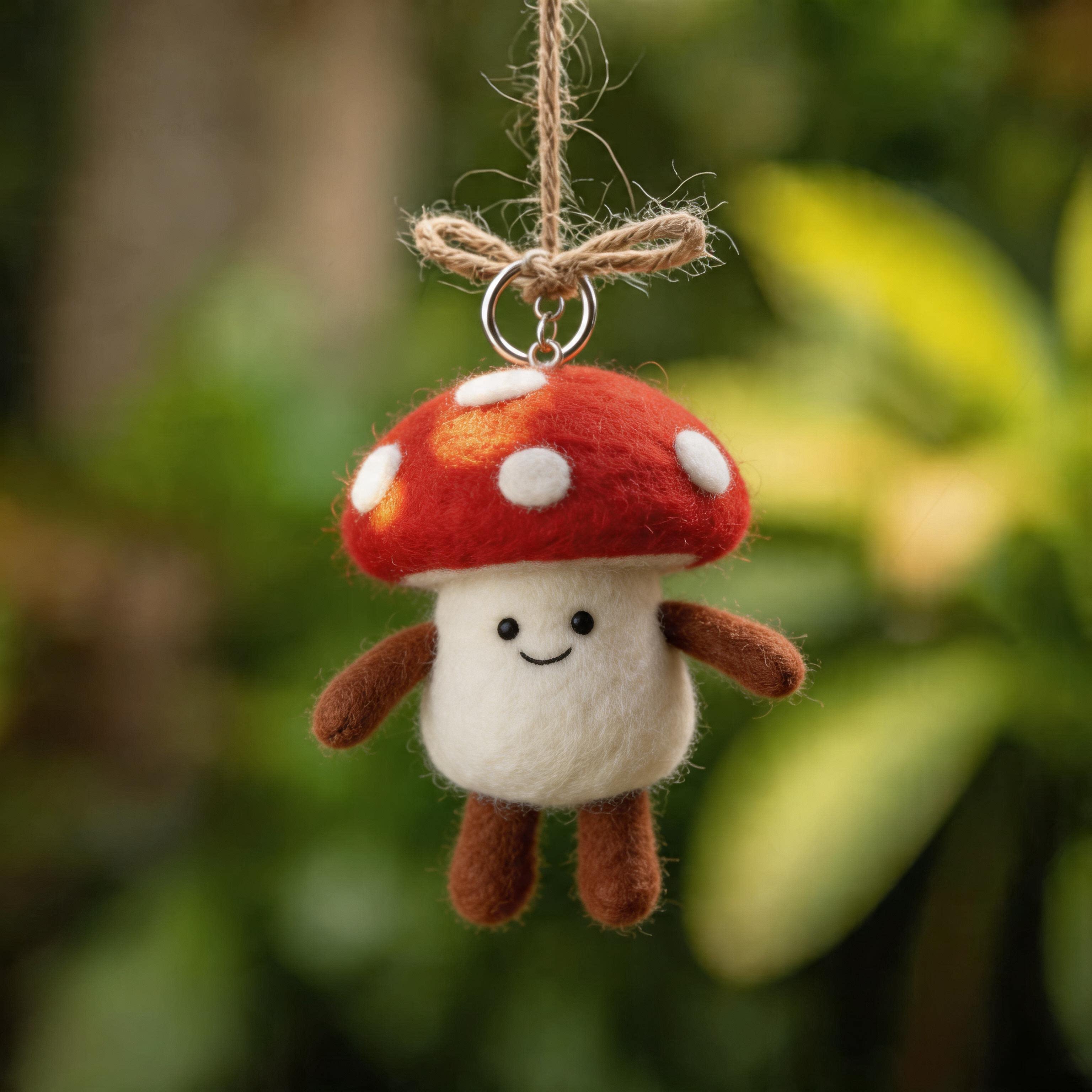 Handmade Wool Felt Mushroom Bag Charm - Cute Amanita Mushroom Ornament