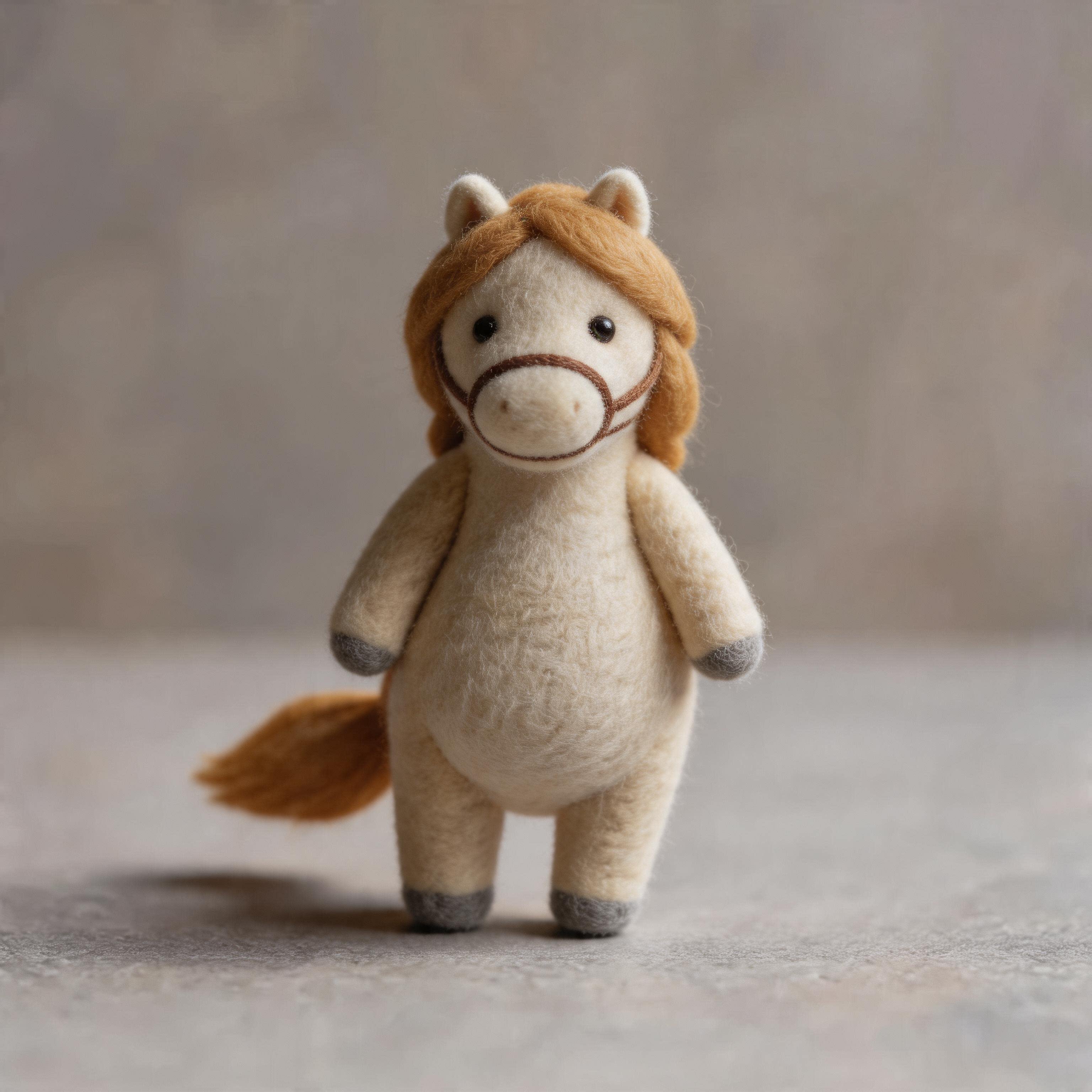 Handmade Wool Felt Pony Figurine – Cute Cream Horse Ornament