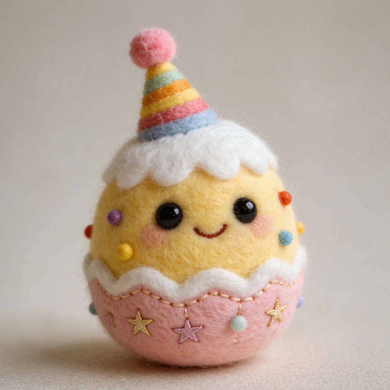 Handmade Wool Felt Birthday Egg Figurine – Cute Party Character Decor
