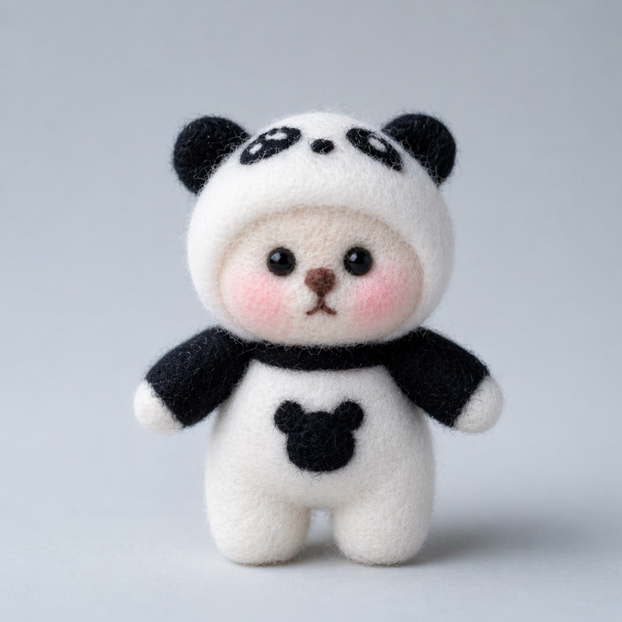 Handmade Wool Felt Bear in Panda Costume Figurine – Cute Cosplay Animal Decor