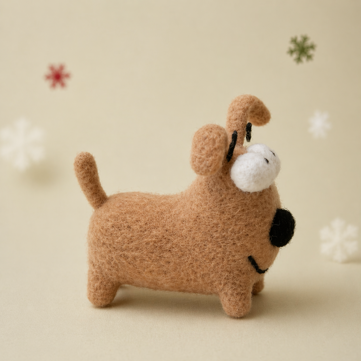 Handmade Wool Felt Cartoon Dog Figurine – Cute Googly-Eyed Puppy Decor