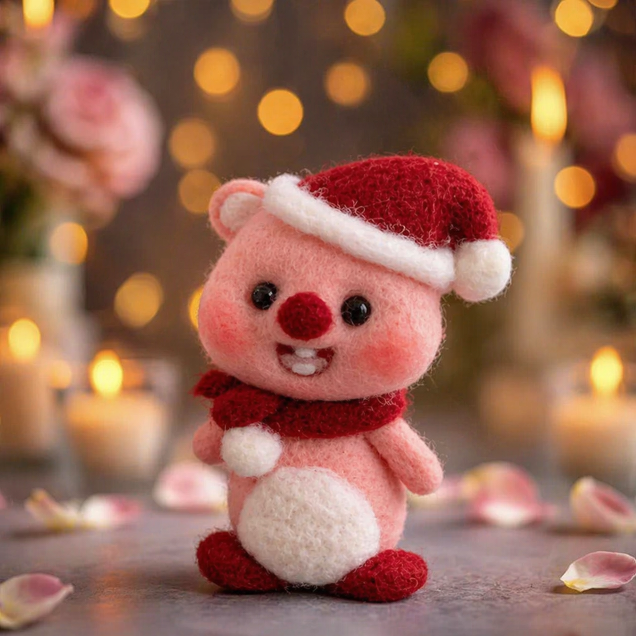 Handmade Wool Felt Christmas Pig Figurine – Cute Festive Piggy Decor