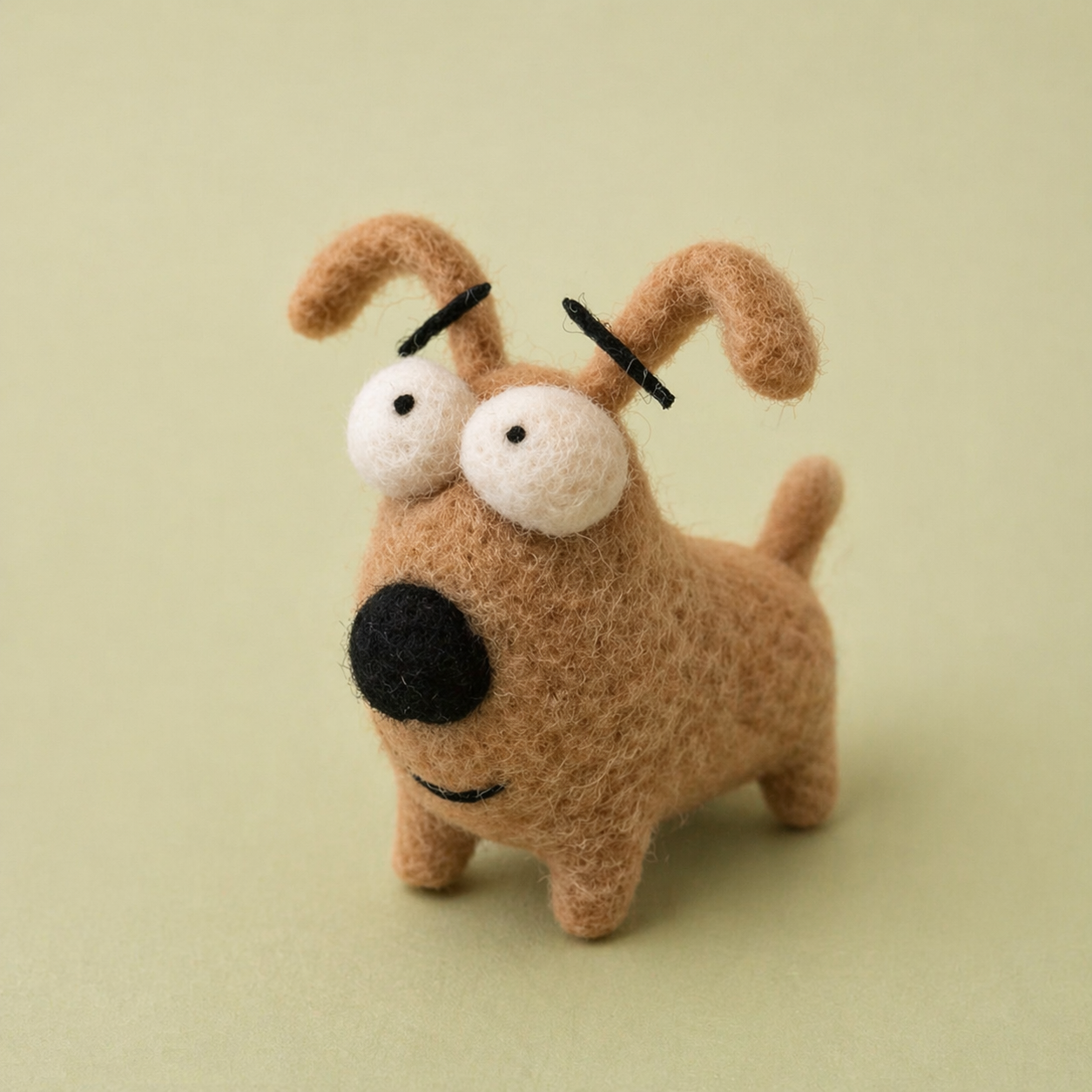 Handmade Wool Felt Cartoon Dog Figurine – Cute Googly-Eyed Puppy Decor