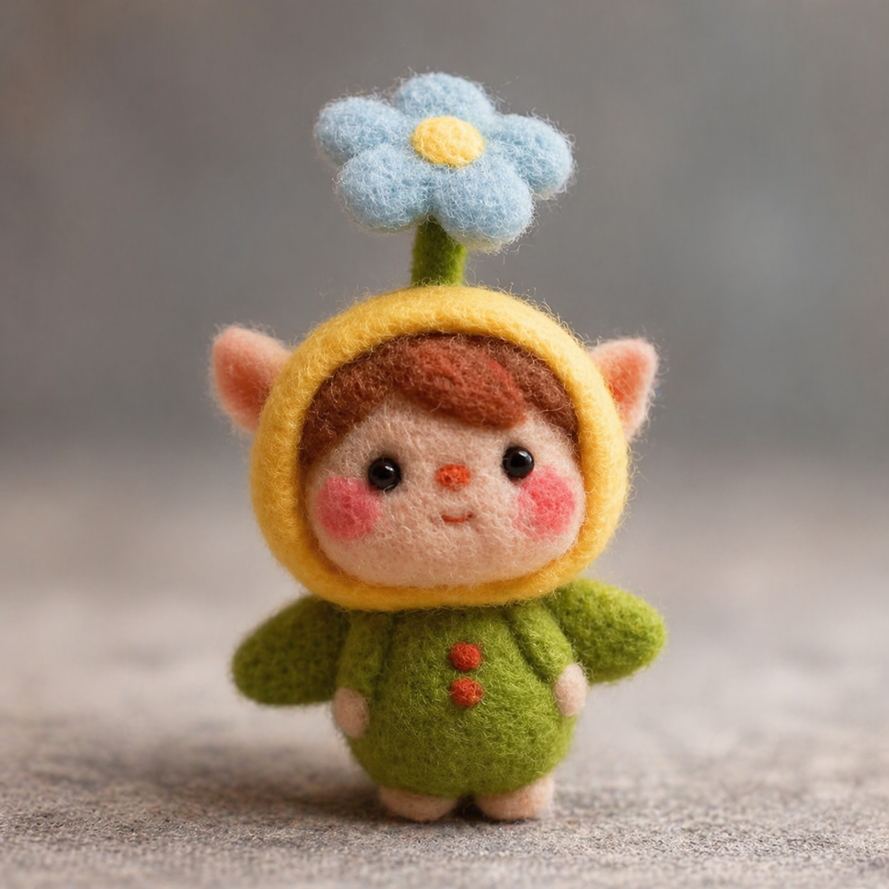 Handmade Wool Felt Flower Elf Figurine – Cute Forest Sprout Decor