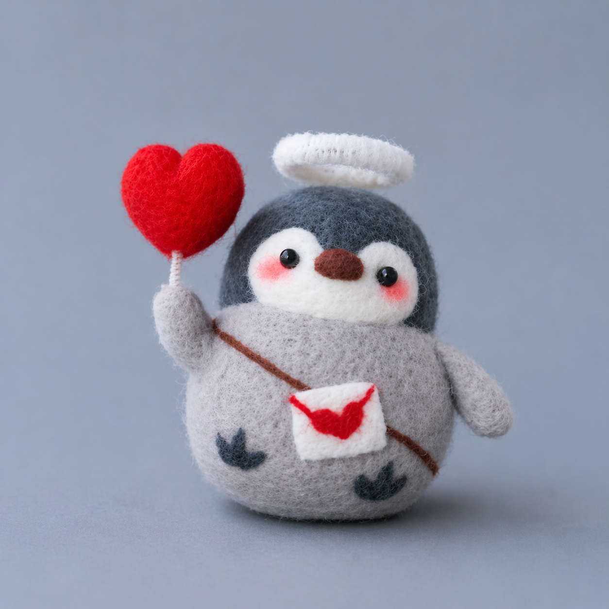 Handmade Wool Felt Cupid Penguin Figurine – Cute Valentine's Day Decor