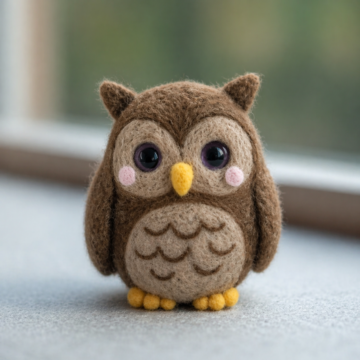 Handmade Wool Felt Cute Owl Figurine – Whimsical Woodland Decor