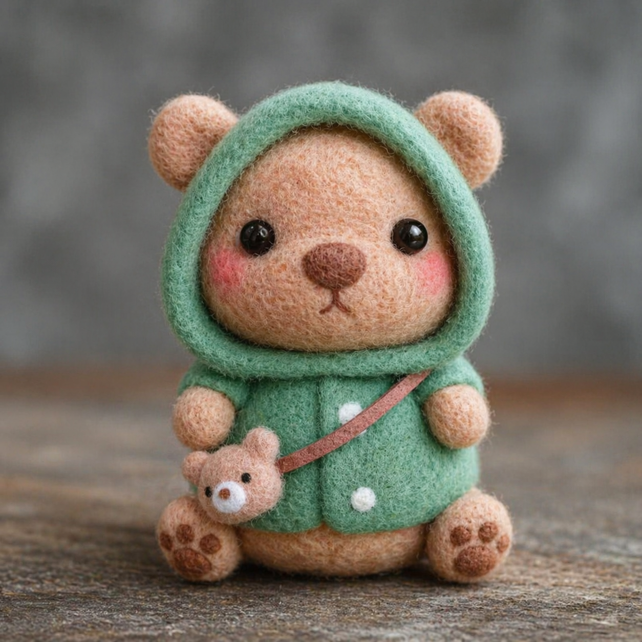 Handmade Wool Felt Hooded Bear Figurine (3 Colors) – Cute Crossbody Bag Decor