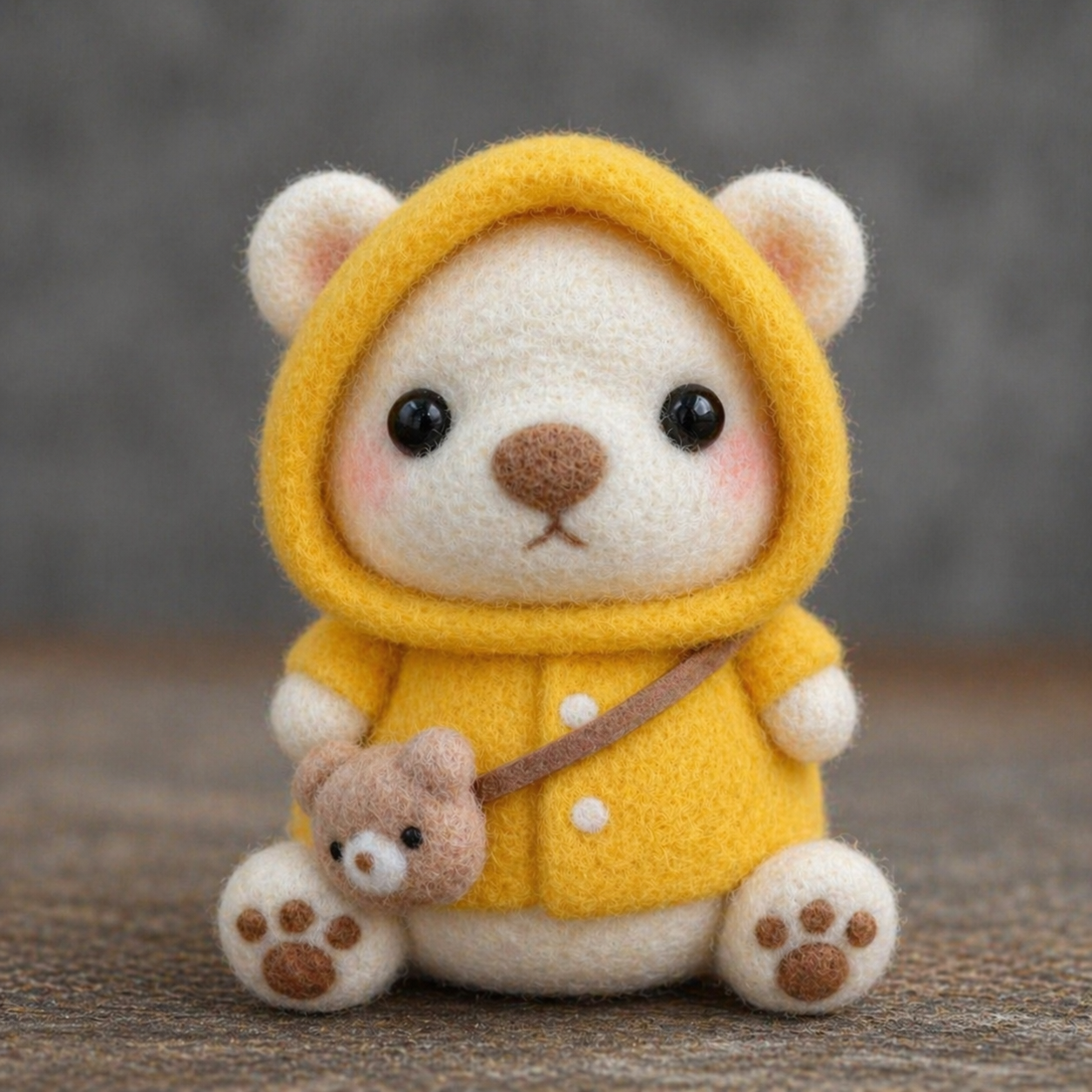 Handmade Wool Felt Hooded Bear Figurine (3 Colors) – Cute Crossbody Bag Decor