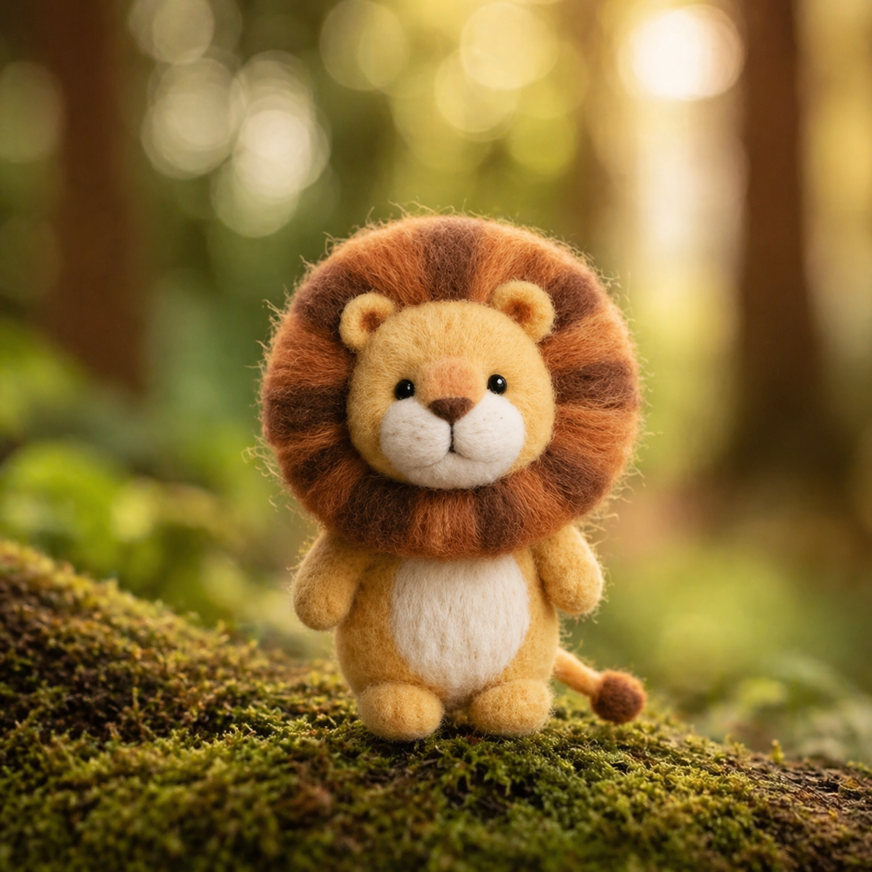 Handmade Wool Felt Cute Lion Figurine – Adorable King of the Forest Decor