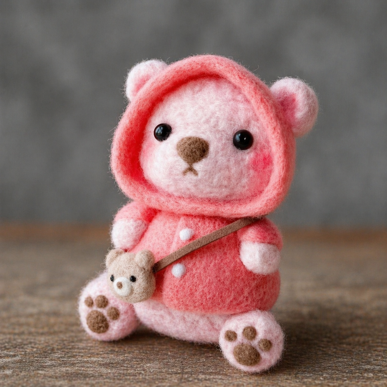 Handmade Wool Felt Hooded Bear Figurine (3 Colors) – Cute Crossbody Bag Decor