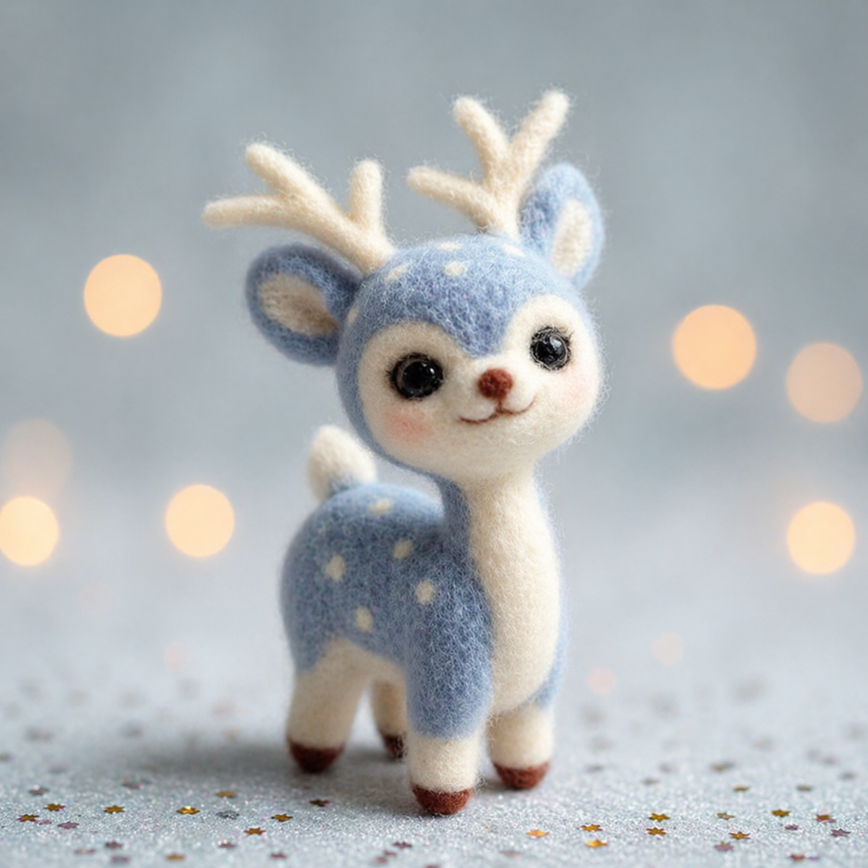 Handmade Wool Felt Blue Spotted Deer Figurine – Magical Woodland Decor