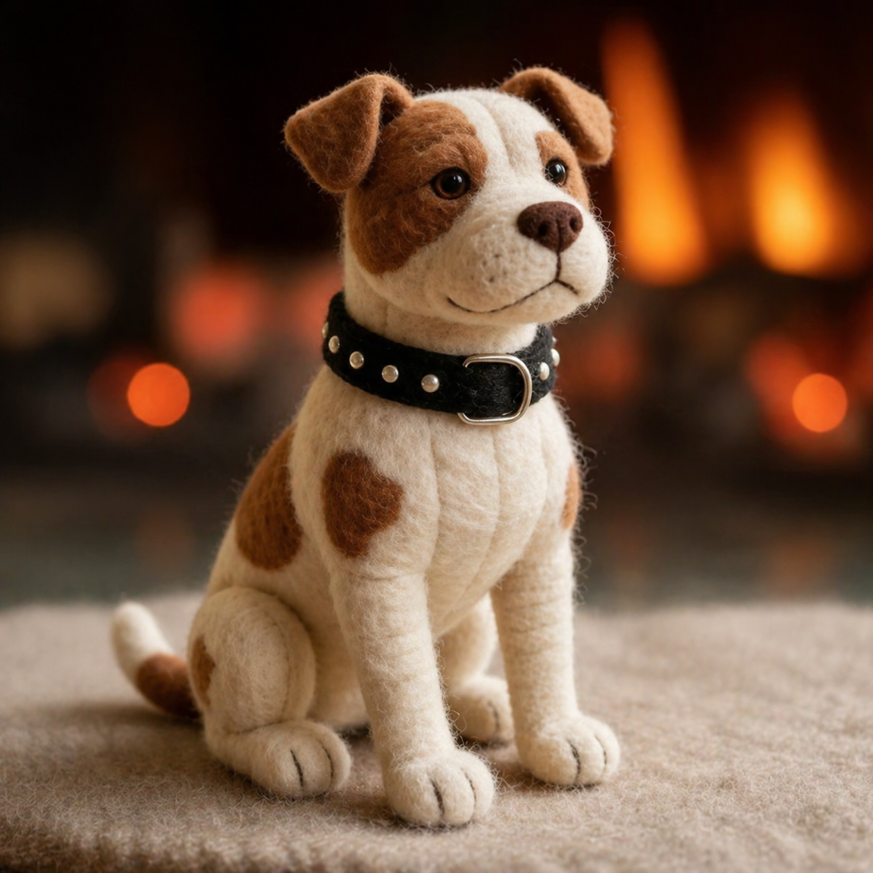Handmade Wool Felt Staffordshire Bull Terrier Figurine – Cozy Pet Decor