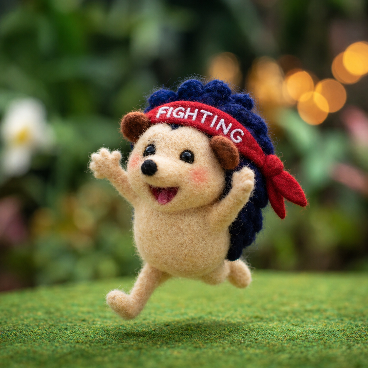 Handmade Wool Felt Encouragement Hedgehog Figurine – "Fighting" Motivational Decor