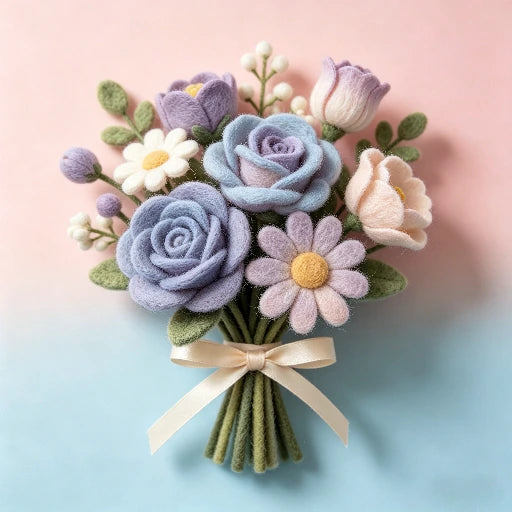 Handmade Wool Felt Mixed Flower Bouquet – Everlasting Multi-Bloom Arrangement