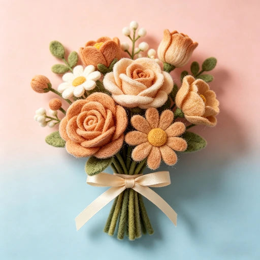 Handmade Wool Felt Mixed Flower Bouquet – Everlasting Multi-Bloom Arrangement