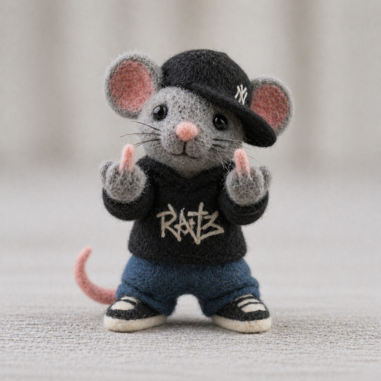 Handmade Wool Felt Streetwear Hip-Hop Mouse Figurine – Cool Urban Decor