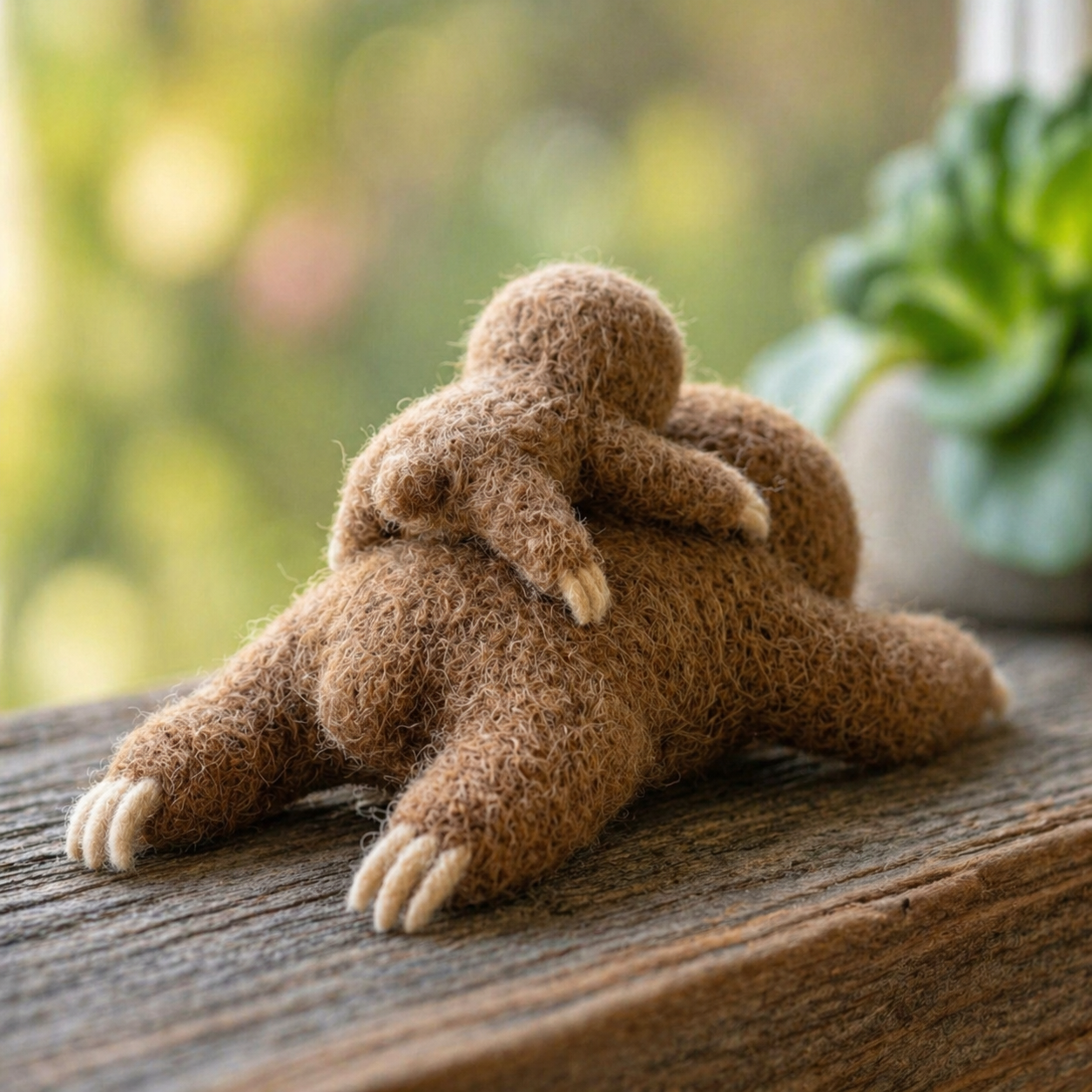 Handmade Wool Felt Mother and Baby Sloth Figurine – Cute Family Decor