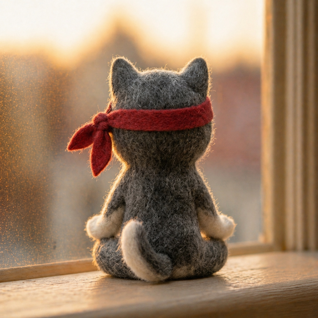 Handmade Wool Felt Meditating Husky Figurine – "Fighting" Motivational Decor