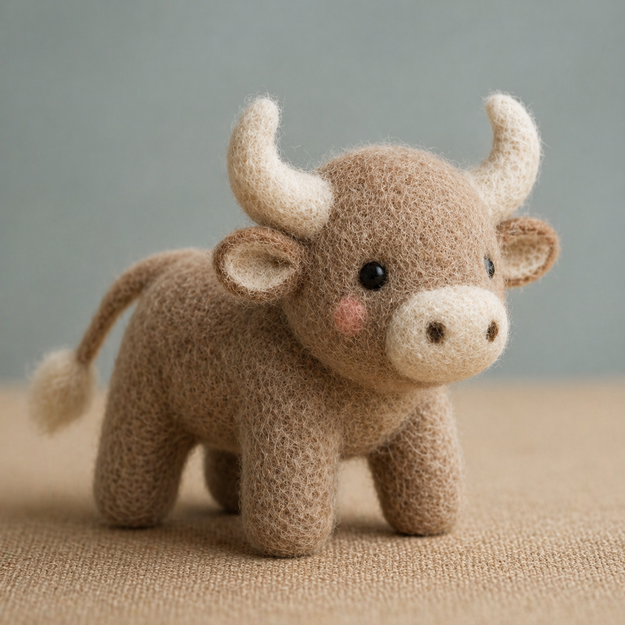 Handmade Wool Felt Highland Calf Figurine – Cute Farm Animal Decor