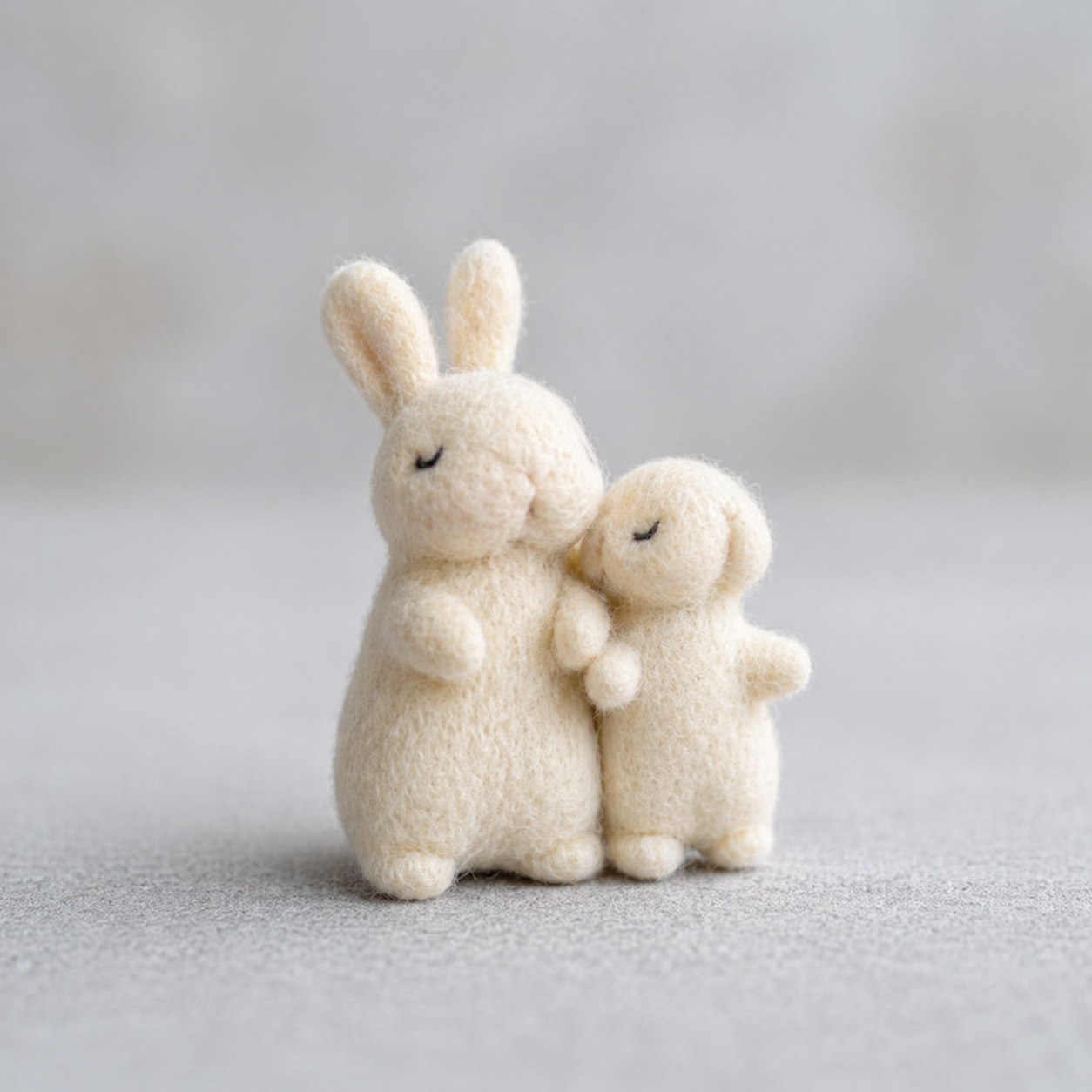 Handmade Wool Felt Mother & Baby Bunny Figurine – Cute Family Decor