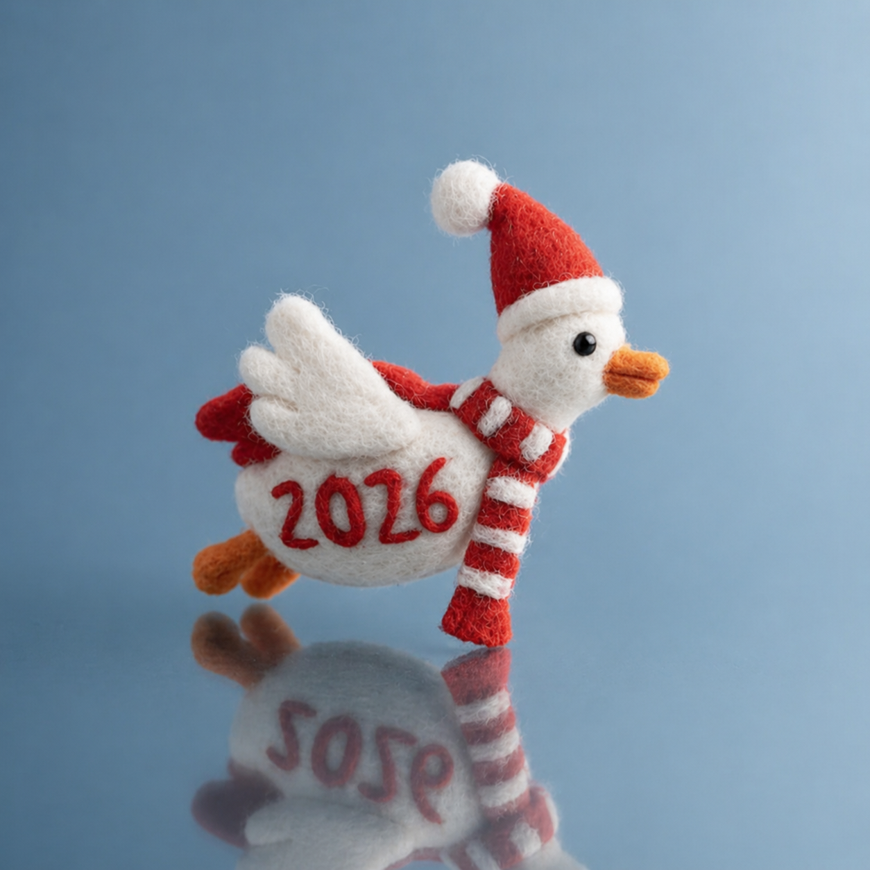 Handmade Wool Felt 2026 New Year Goose Figurine – Festive Holiday Decor