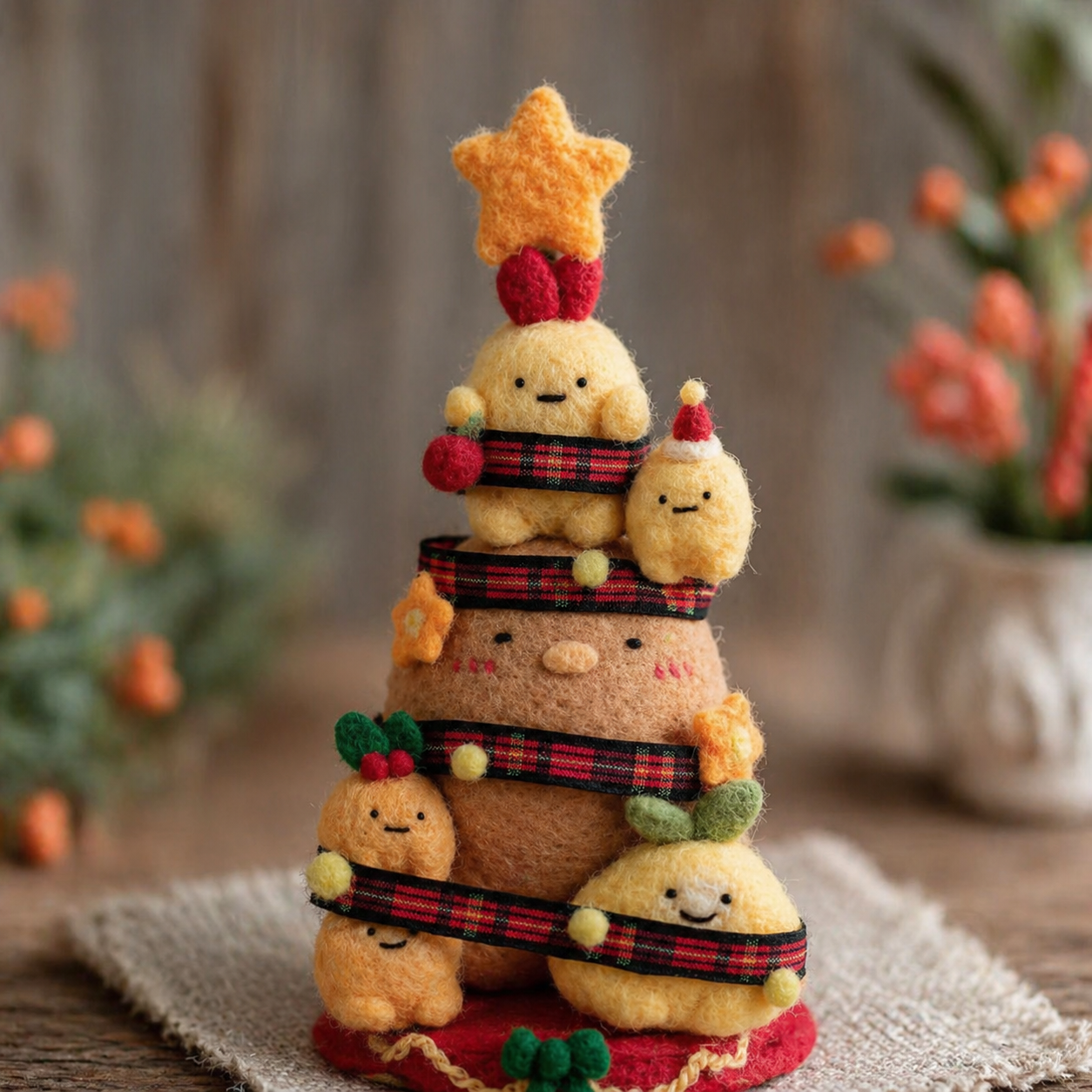 Handmade Wool Felt Cute Character Christmas Tree Figurine – Festive Seasonal Decor