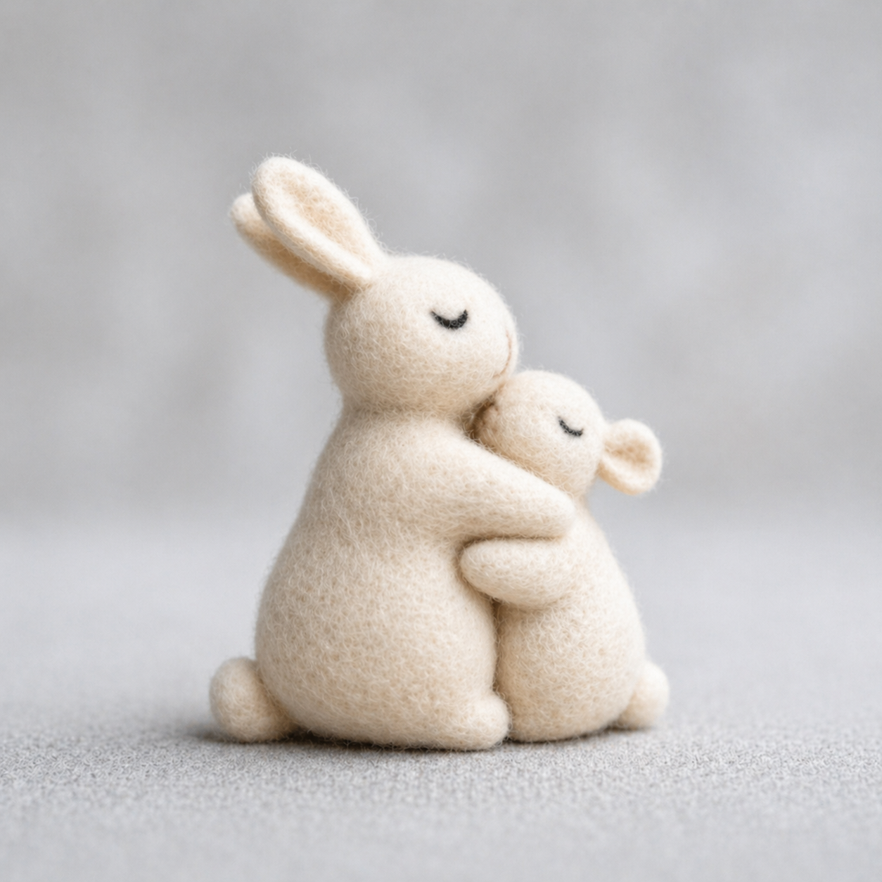 Handmade Wool Felt Mother & Baby Bunny Figurine – Cute Family Decor