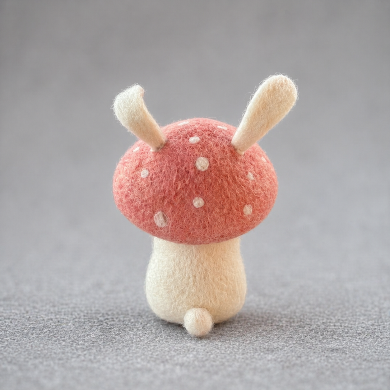 Handmade Wool Felt Cream Bunny with Pink Hat Figurine – Cute Whimsical Decor