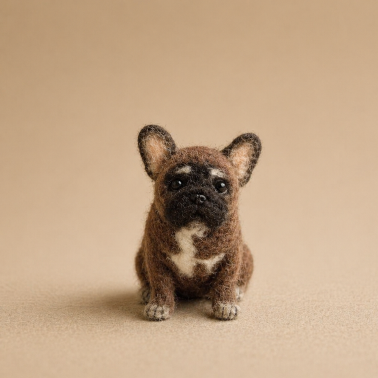 Handmade Wool Felt French Bulldog Figurine – Realistic Miniature Pet Decor