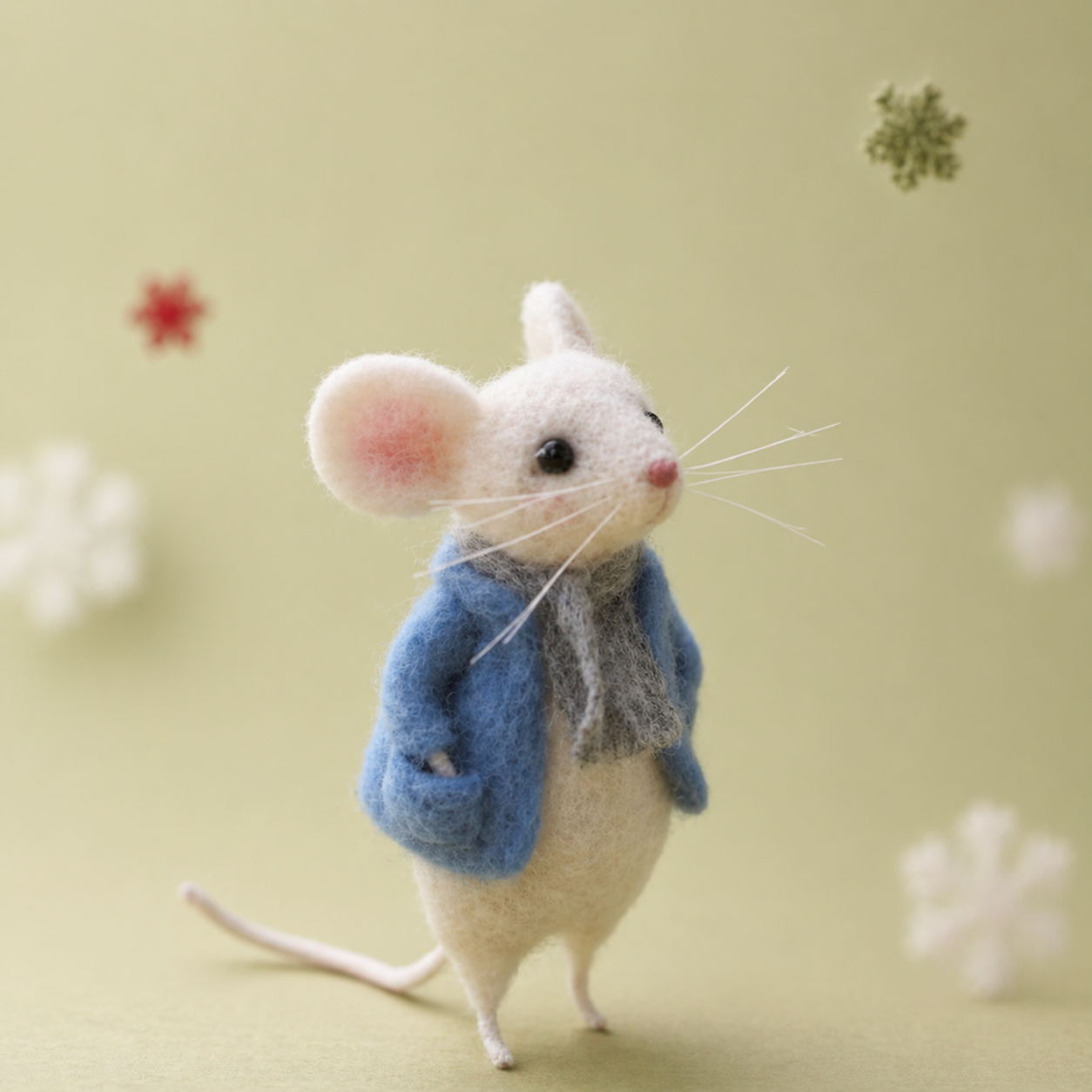 Handmade Wool Felt Winter Dressed Mouse Figurine – Cute Whimsical Decor