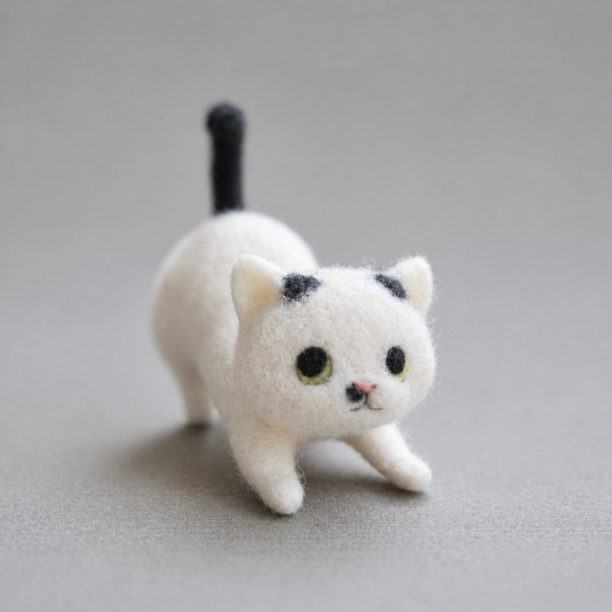 Handmade Wool Felt Playful Kitten Figurine – Cute Miniature Cat Decor