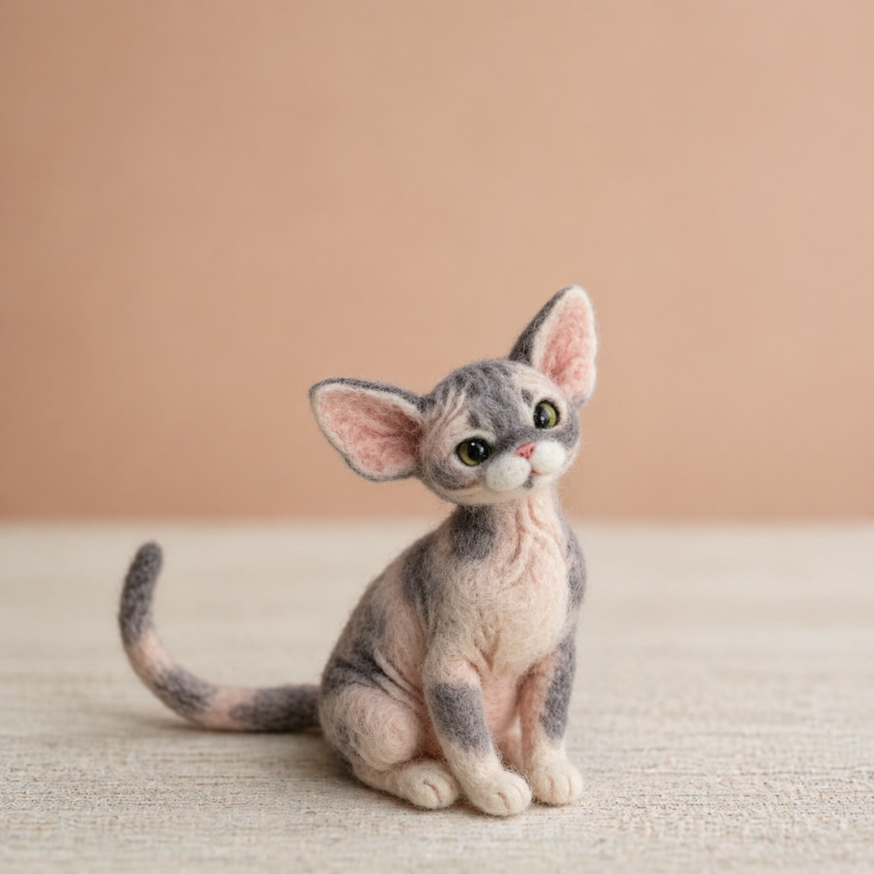 Handmade Wool Felt Sphynx Cat Figurine – Realistic Miniature Pet Decor