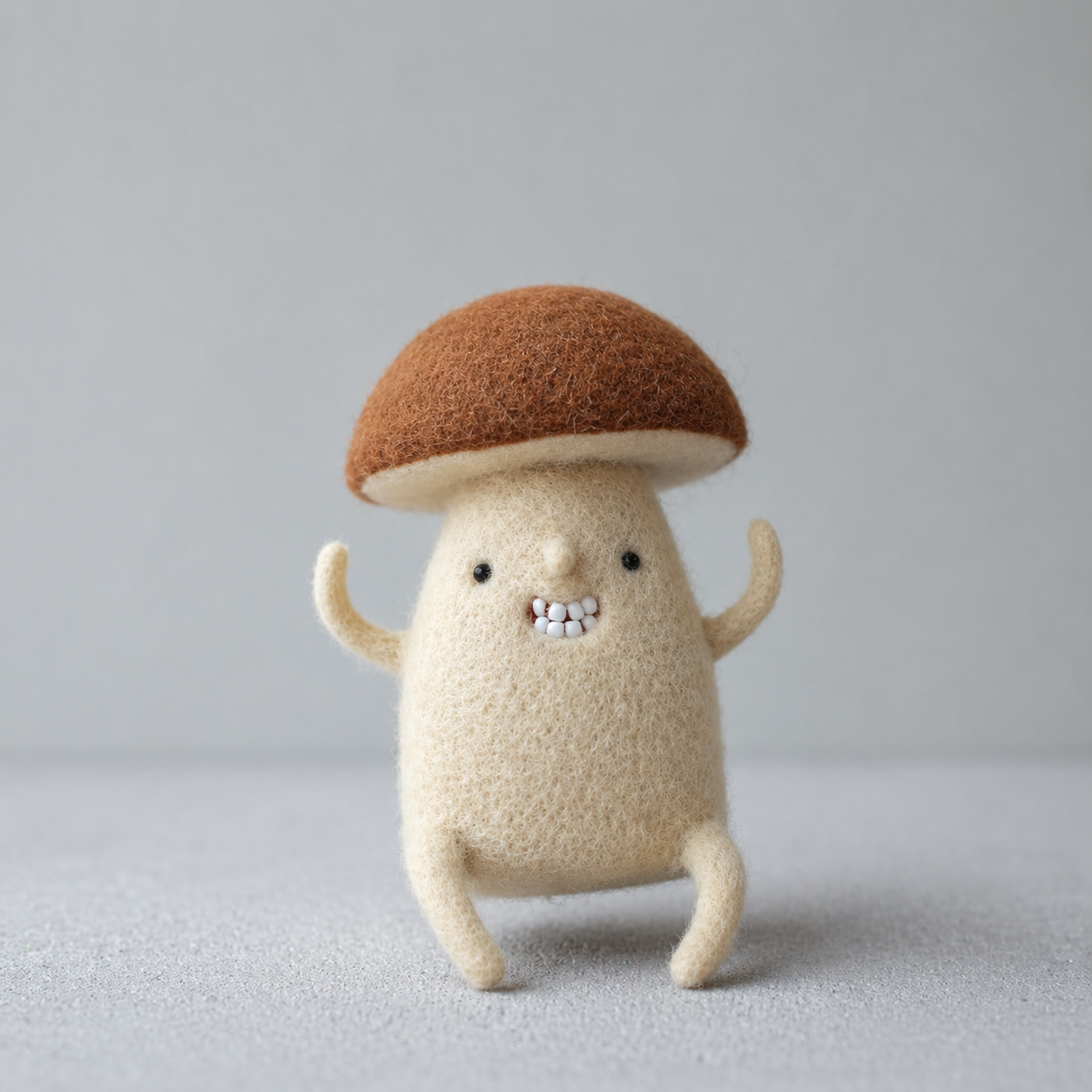 Handmade Wool Felt Smiling Mushroom Figurine – Cute Whimsical Decor
