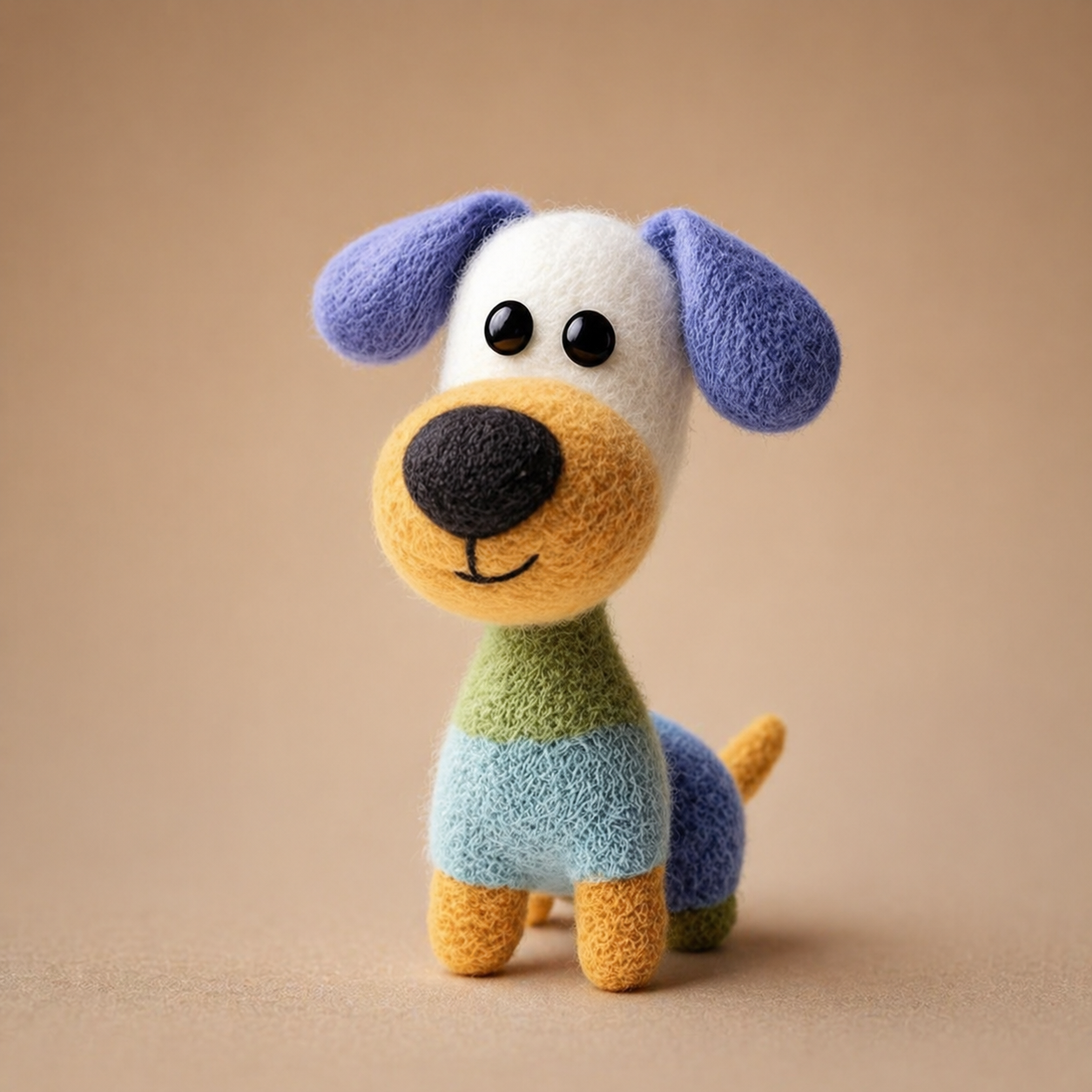 Handmade Wool Felt Colorful Patchwork Puppy Figurine – Whimsical Decor