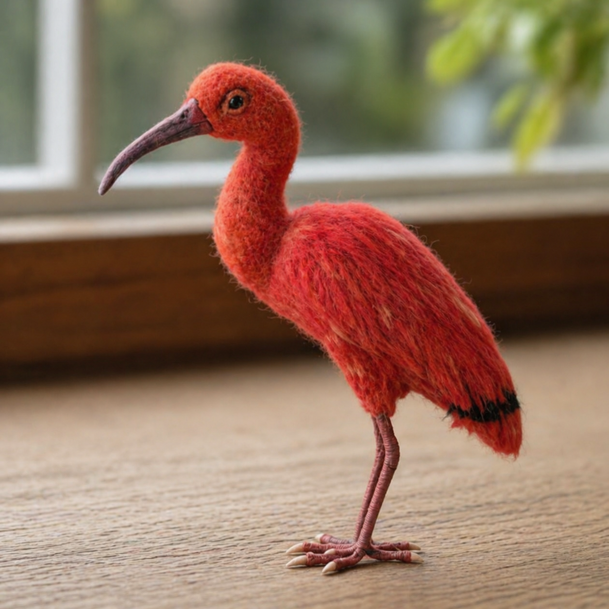Handmade Wool Felt Scarlet Ibis Figurine – Realistic Miniature Wildlife Decor