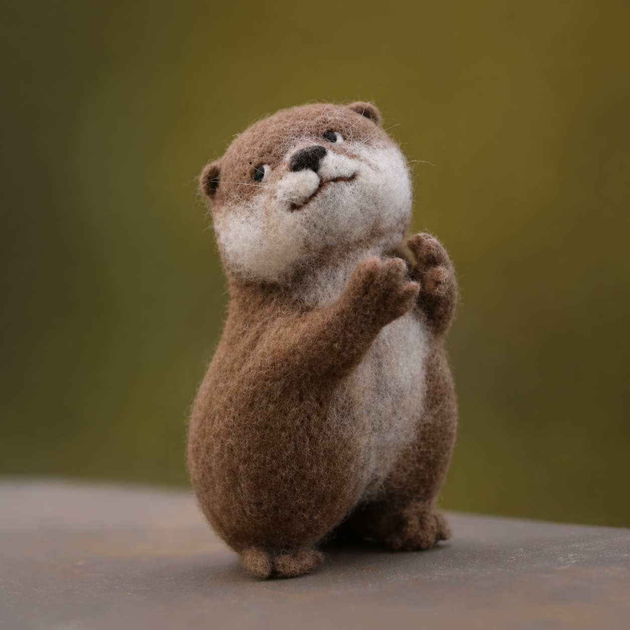 Handmade Wool Felt Cute Standing Otter Figurine – Wildlife Decor
