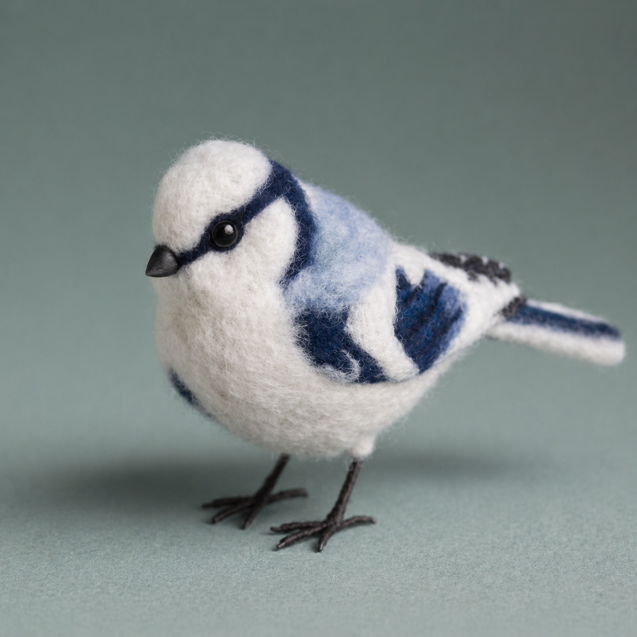 Handmade Wool Felt Blue Jay Bird Figurine – Realistic Miniature Wildlife Decor