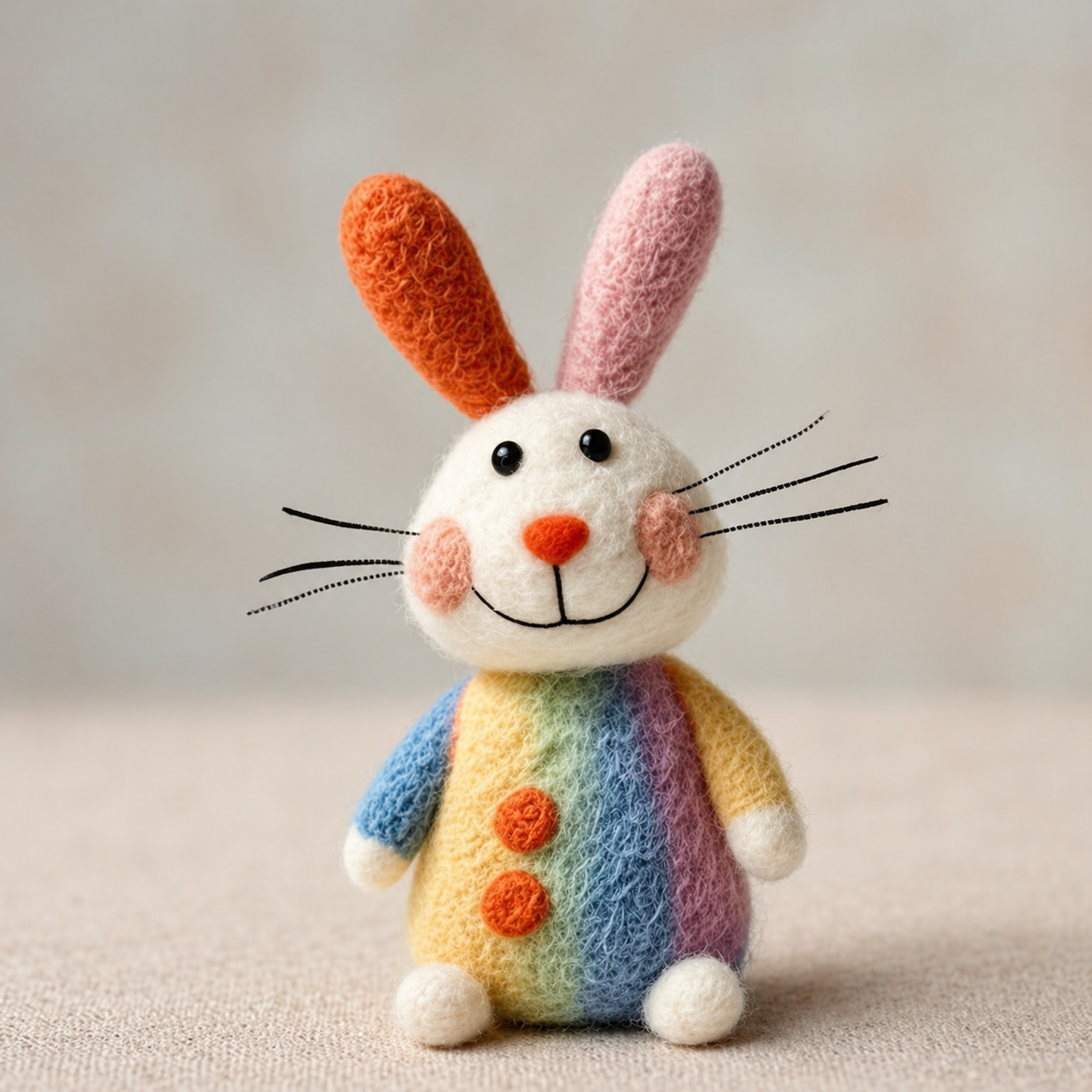 Handmade Wool Felt Rainbow Bunny Figurine – Whimsical Colorful Decor