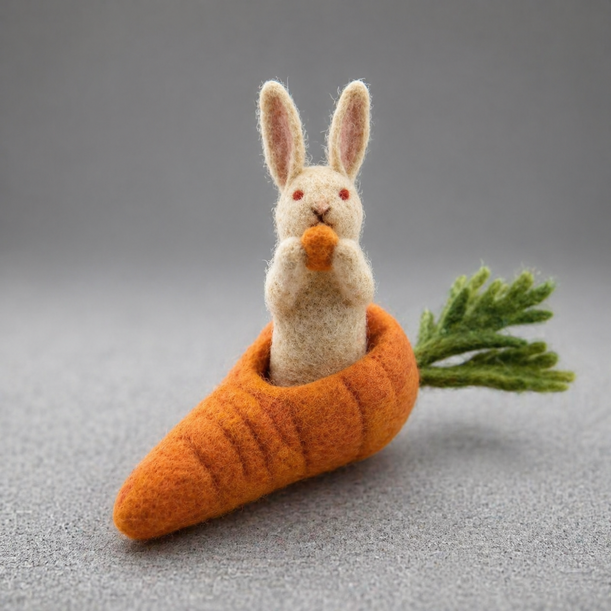 Handmade Wool Felt Bunny in Carrot Figurine – Cute Whimsical Decor