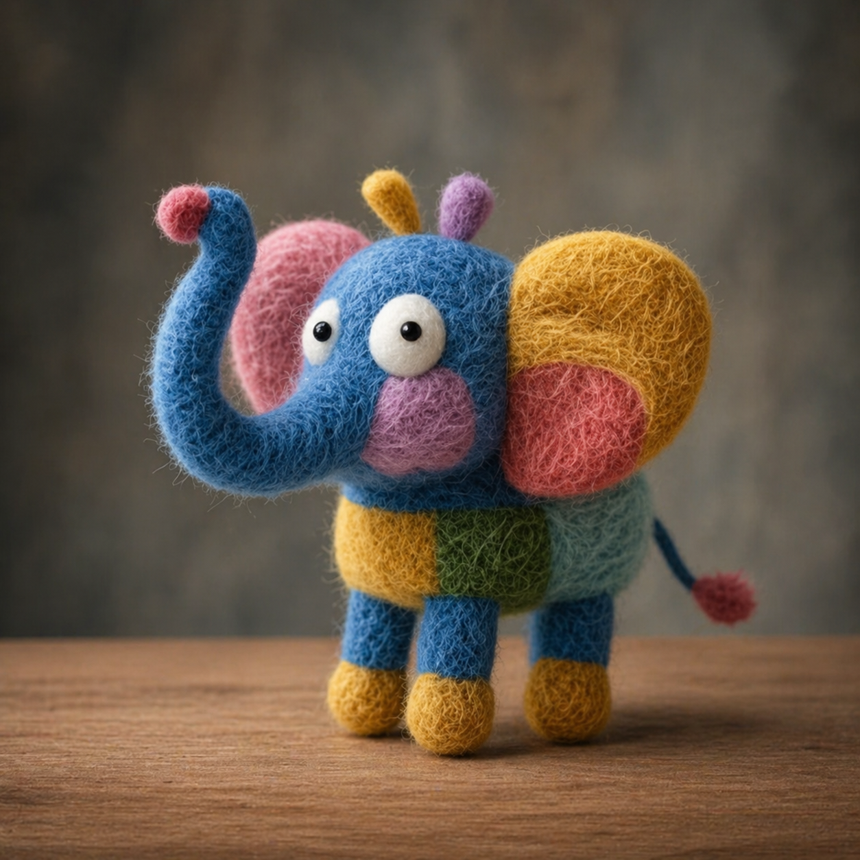 Handmade Wool Felt Colorful Patchwork Elephant Figurine – Whimsical Nursery Decor
