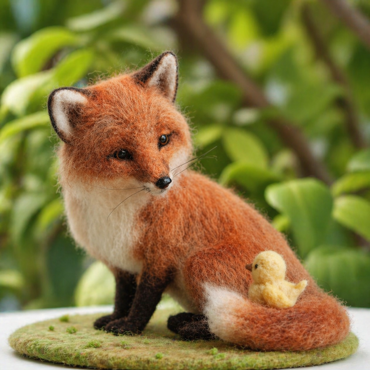 Handmade Wool Felt Fox with Little Duckling Figurine – Cute Wildlife Decor